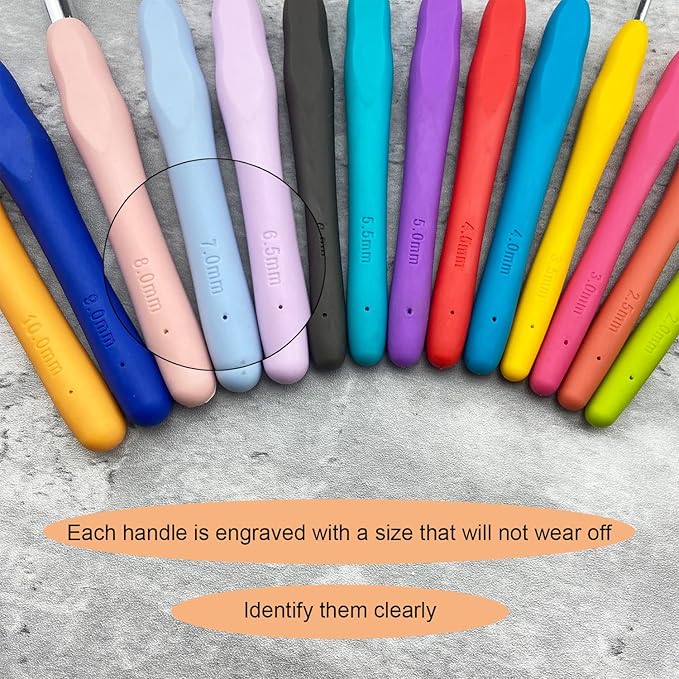 Mdoker Size B/1(2mm) Crochet Hook,Extra Long Crochet Hooks for Arthritic Hands,Ergonomic Grip Soft Handles for Beginners and Experiecced Crochet Lover,Comfortable/Easy to Use