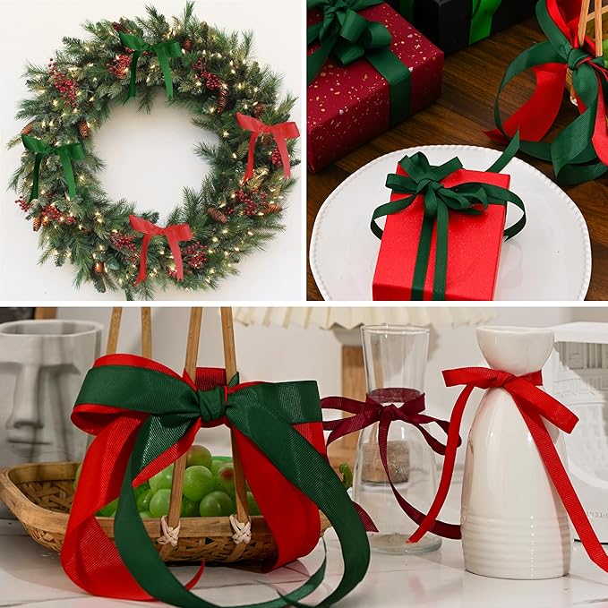 Grosgrain Ribbon 3/8 inch 20 Colors 5 Yards/Roll, Total 100 Yards Per Package for Christmas Tree, Wreath Decorations, Bow Making, Gift Wrapping, Flower Bouquet