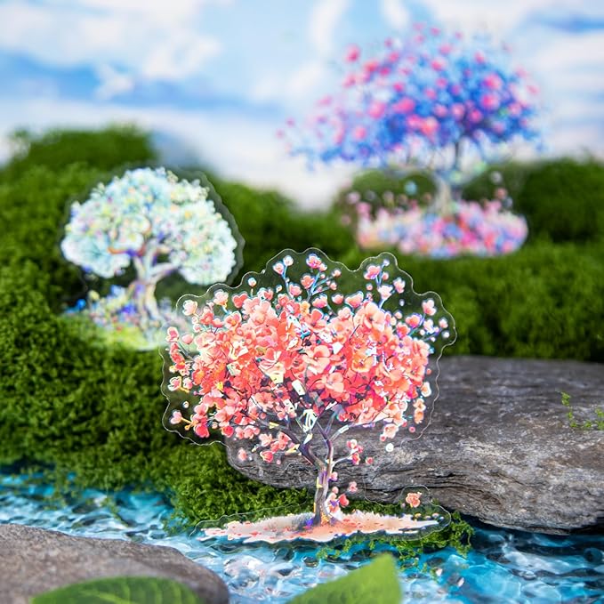Flower Tree Scrapbook Stickers Set, 60PCS Holographic Ephemera for Scrapbooking, Junk Journaling, Crafting, DIY Projects, Diaries, and Art Supplies