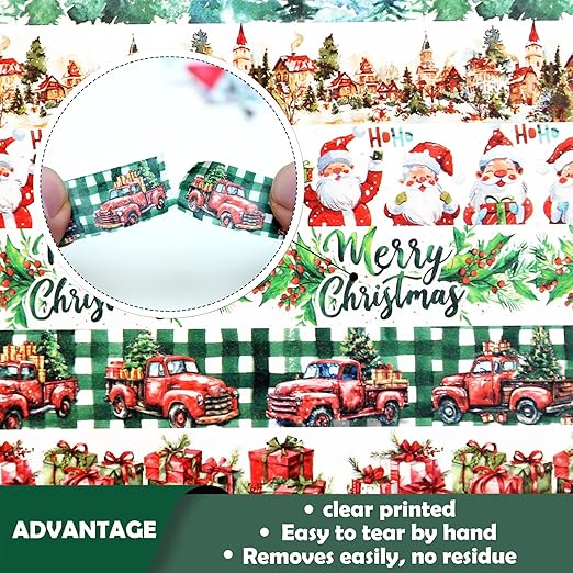 Christmas Washi Tape Set,12 Rolls Floral Watercolor Plants Decorative Tape Santa Claus Snowman Gift Masking Tape for Journaling Supplies,Journal, Scrapbooking,DIY Arts & Crafts,Gift Wrapping