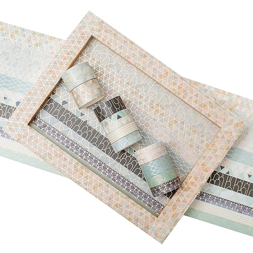 YUBX Creative Washi Tape Set 10 Rolls Gold Foil Print Decorative Masking Tapes for Arts, DIY Crafts, Journals, Planners, Scrapbook, Wrapping (Geometric Order)