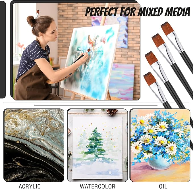 Zonon 20 Pcs Flat Paint Brushes Acrylic Painting Craft Accessories Classroom Prizes Gifts Small Watercolor Paint Brushes Bulk for Adult Artist Detail Oil Canvas Face(1 Inch,Black)