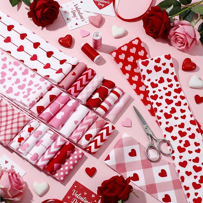 60 Pcs Christmas Quilting Fabric Roll 2.6 x 40 Cotton Fabric Strips Precut Jelly Patchwork for Craft Sewing(Valentines)