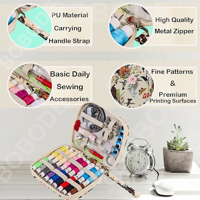Arts Craft Printing Sewing Kit Butterflies Pattern Sewing Set Professional Travel Sewing Supplies with 18 Colors Sewing Thread, Basic Sewing Accessory for Emergency, Home