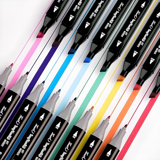 Merooart Alcohol marker, 100 color double pointed permanent marker, suitable for adult coloring illustrations by artists - brush and chisel double pointed, coloring supplies, sketching marker