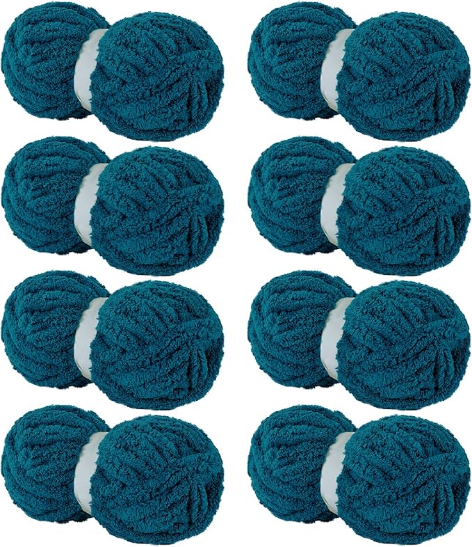 Hombys Indigo Chunky Chenille Yarn for Hand Knitting & Crocheting - Super Bulky Big Yarn for Chunky Blanket