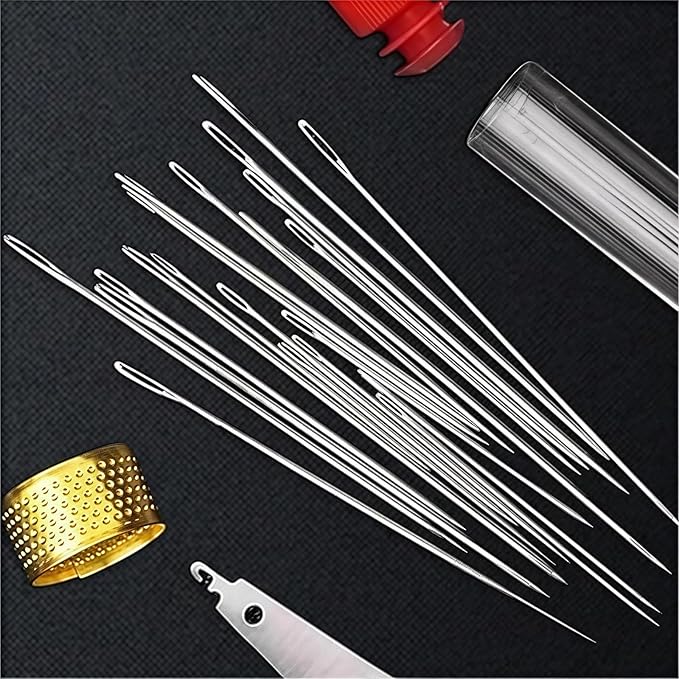 34PCS Big Eye Steel Needles Set, Long & Thin Handmade Quilting & Sewing Needles Kit for DIY Sewing, Needles Thread Hand Repair Tools, Stainless Steel Needles for Hand Sewing Kit (37PCS)