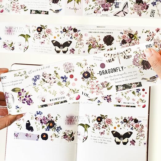 WT Pre-Cut Violet Veil Wide PET Tape, Single Roll, Soft Lilac Blossoms & Misty Backgrounds with Elegant Script, Transparent Decorative Tape for Journaling, Scrapbooking, Planner, DIY Crafts, 65mm x 5m