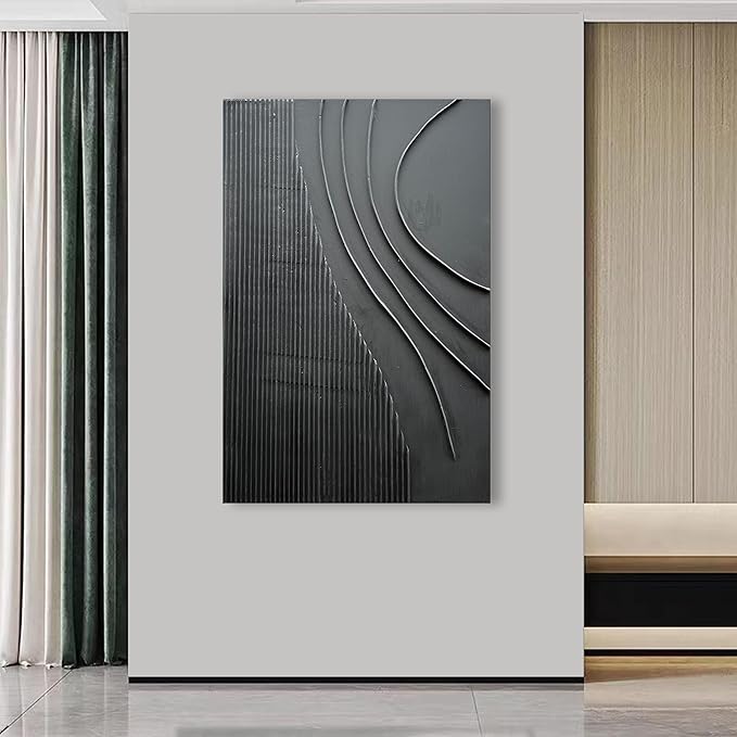 NANKAI Art Hand-Painted Thick Texture Black Minimalist Oil Painting Large Home Wall Decorative Art Oil Painting 45x30 inches