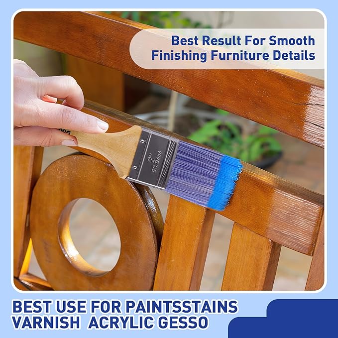 Paint Brushes - 4 Pack, 2" Flat Brushes, Paint Brush Set, Wood Paint Brushes for Walls, Stain & All Oil Paints - Home Improvement - Interior & Exterior Use