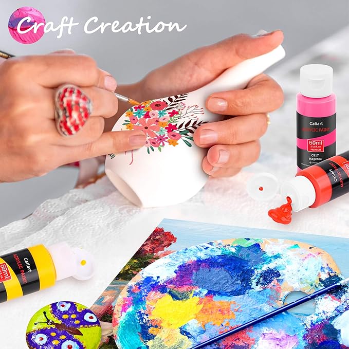 Caliart Acrylic Paint Set with 12 Brushes, 36 Colors (59ml, 2oz) Art Craft Paints Gifts for Artists Adults Beginners Painters, Halloween Pumpkin Canvas Ceramic Wood Rock Painting Kit Art Supplies