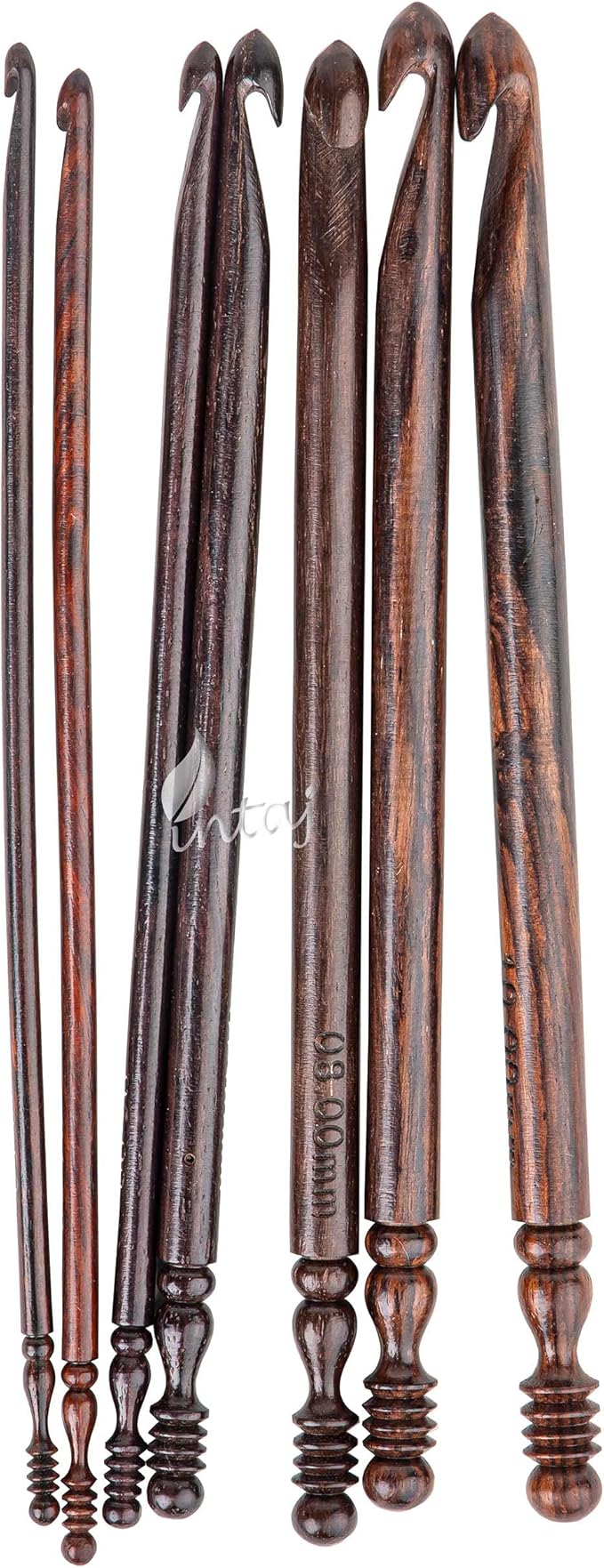 INTAJ Rosewood Jumbo Crochet Hook Set Handmade, 15 Sizes Upto 25MM Wooden Crochet Hooks for Knitting, Size Engraved - Wooden Yarn Bowl Crochet Hook Accessories (Set of 10 3.5-19mm, Rosewood)