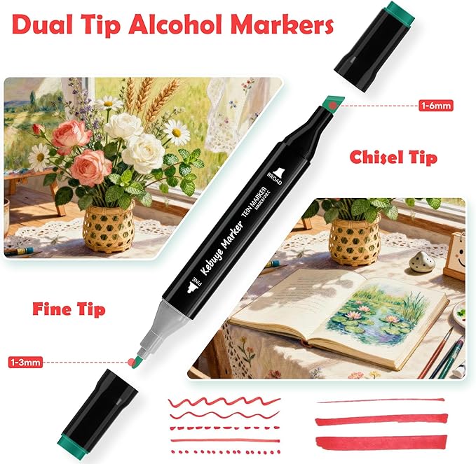 Alcohol Markers 24 Colors - Drawing Marker for Adult Coloring Books No Bleeding Dual Tip Art Marker - Art Market Set for School Sketching Coloring Alcohol Based Markers with Base
