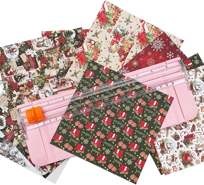 Paper Cutter, A4 Paper Trimmer with Security Safeguard & Side Ruler Portable Straight Edge Cutter for Scrapbooking Craft Paper, Photos, Label, Cardstock (Pink)