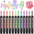 Double Line Outline Markers 12 Colors Super Squiggles Glitter Self Outline Metallic, Doodle Shimmer Drawing Pens for Christmas Greeting Card, Birthday Gift, DIY Art Crafts