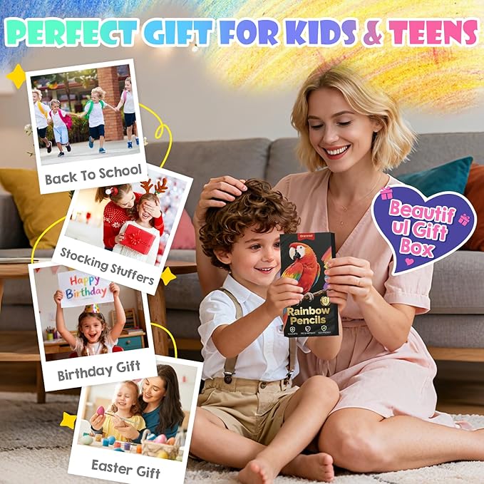 Valentines Day Gifts for Kids Classroom, 12 Rainbow Colored Pencils Easter Basket Stuffers for Teen Girls Boys, Arts and Crafts for Kids Ages 8-12 Fun Pencils Trendy Stuff Birthday Party Favors