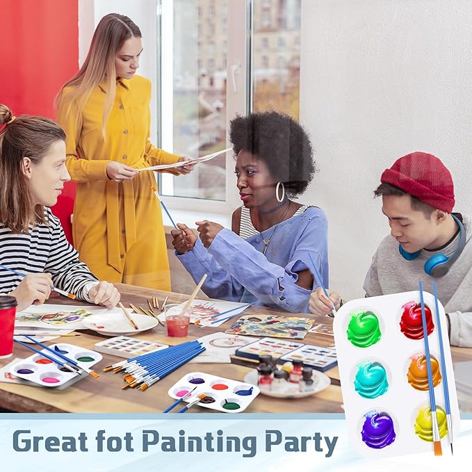 50 Pack Paint Brushes Palettes Sets Bulk 100 Pcs Nylon Painting Brushes and 50 Pcs Plastic Paint Holder Tray Art Party Supplies for Acrylic Oil Watercolor