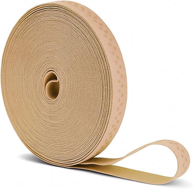Mandala Crafts 0.5 Inch Elastic Silicone Gripper Tape for Clothing - 10 Yds Dotted Non Slip Elastic Band for Sewing - Tan Silicone Flat Fabric Stretchy Ribbon Straps
