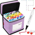 Bianyo 72 Colors Alcohol Markers Set, Dual Tip Fine & Chisel Art Markers with Purple Carry Case for Adult Coloring Books, Sketching, Blending & Drawing, Great for Artists, Beginners & Holiday Gifts