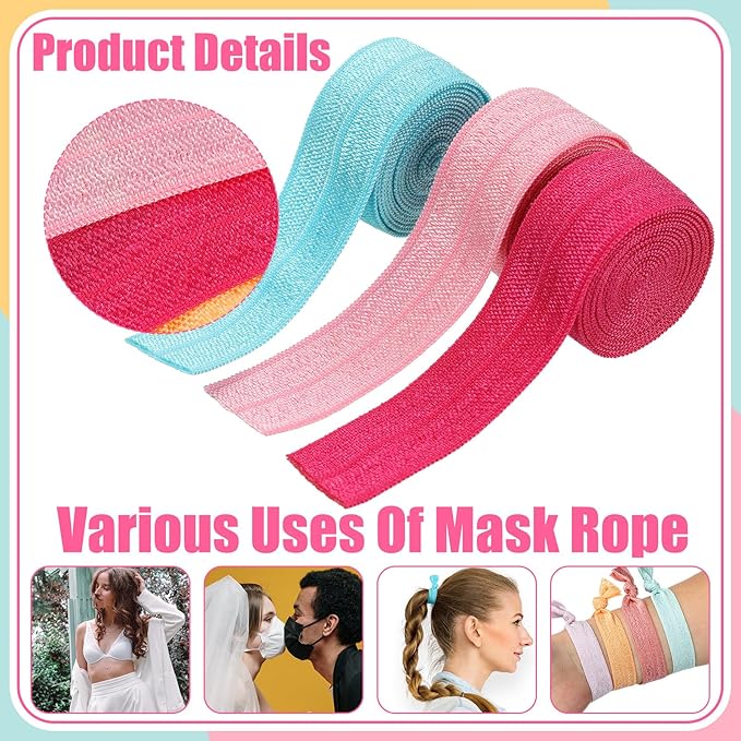 WILLBOND 40 Yards Fold over Elastic Solid Color Trim Elastic 40 Colors Ribbon Sewing Stretch Ribbon Band for Hair Bow DIY Craft Hair Ties Headbands (Pastel Color)
