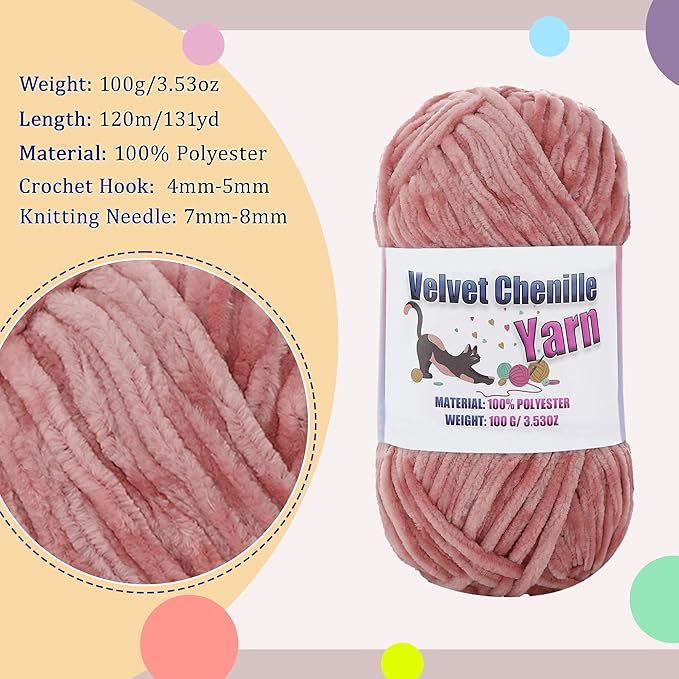 4 * 100g Fluffy Velvet Chenille Yarn for Crocheting and Knitting, Handcrafts Weaving Soft Chenille Yarn for Crocheting Clearance, Used for Making Baby Yarn Blanket, Clothes, DIY Craft (Peach)