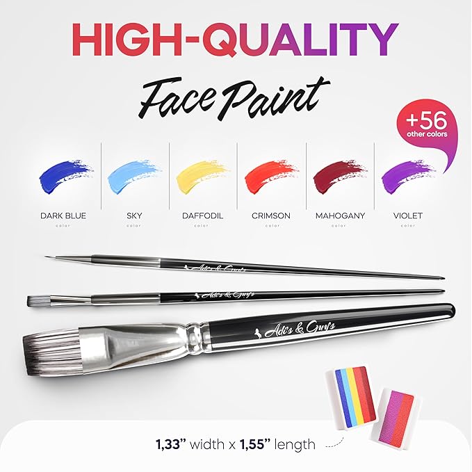 Face Paint Kit for Kids – Twin Palette with 12 Split Cake Colors, 3 Brushes & 5 Reusable Stencils – Non-Toxic, Paraben-Free, Easy to Use & Wash Off – Ideal for Parties, Halloween & Playtime.