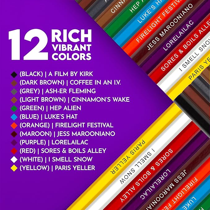 Oy With the Colors Already Colored Pencil Set – 12 Pencils with Fun and Creative Foil-Stamped Designs, Ideal Gifts and Supplies for Creative Minds – Assorted Colors