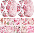 Fanfanwin 40 Pcs Pink Christmas Quilting Fabric Roll 2.56 Inch Precut Fabric Squares Jelly Patchwork Santa Claus Snowman Poinsettia Strips Materials for Winter Xmas Holiday Craft Sewing Panels DIY