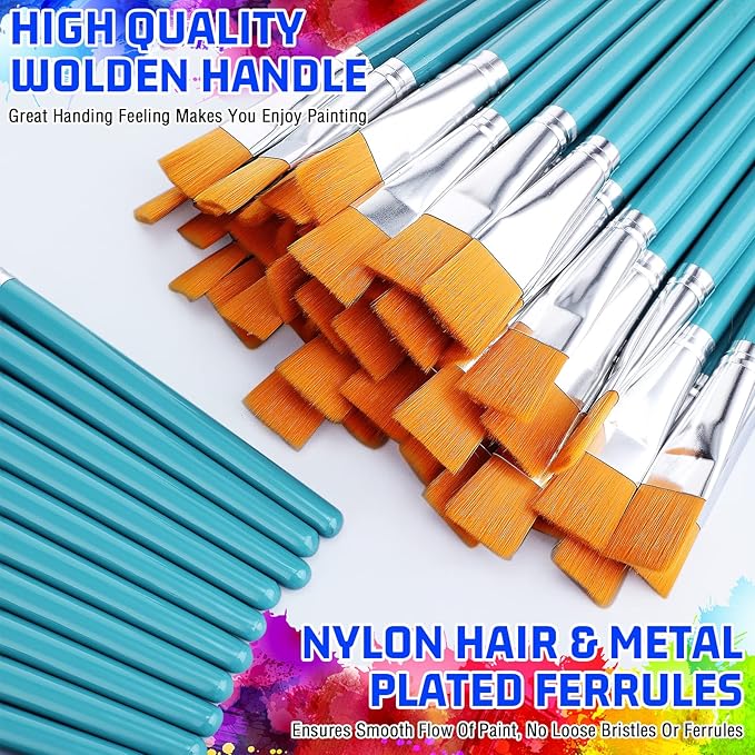 Zonon 30 Pieces Paint Brushes Bulk Small Flat Top Acrylic Oil Paint Brush for Artists Mini Touch up Crafts Detail Painting(3/4 Inch,Blue)
