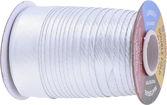 Mandala Crafts 55 Yards 1 Inch Silver Double Fold Bias Tape for Sewing - Bias Binding Tape for Quilting Binding, Hemming, Seam, and Fabric Piping