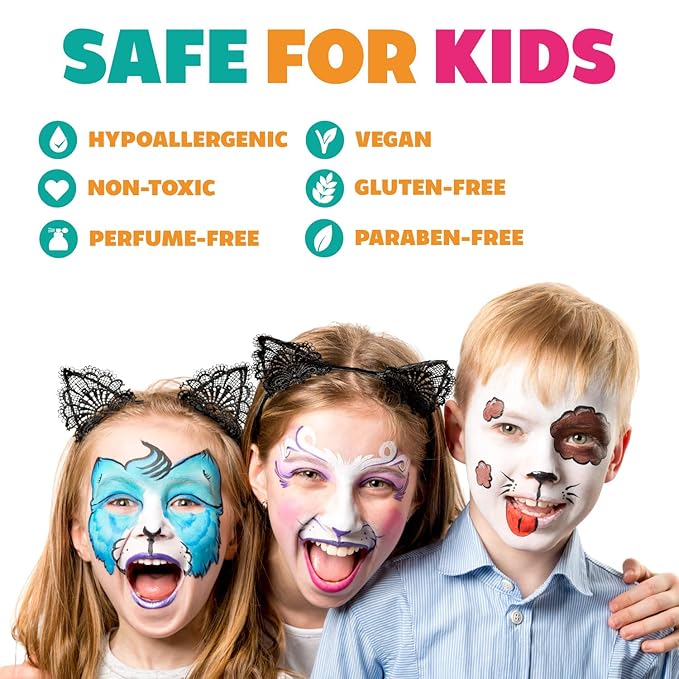 Kraze FX Professional Face Painting Split Cake Palette, Water Activated, Hypoallergenic, Safe, Non Toxic Halloween Party Makeup Face Paint Kit for Kids & Adults (Celebration)