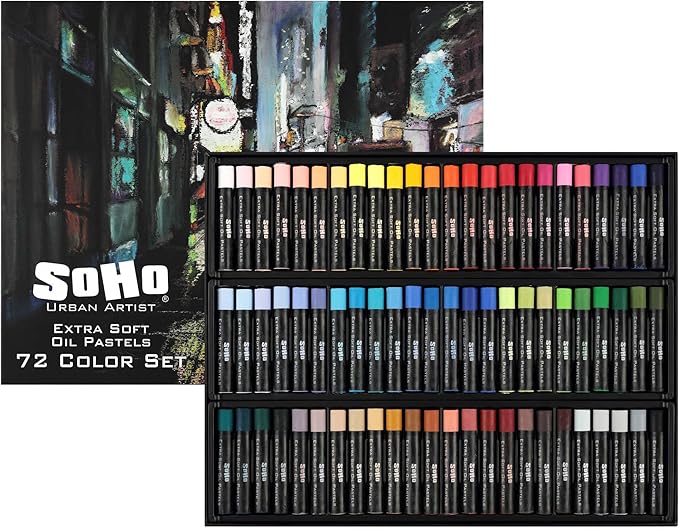 Soho Urban Artist Oil Pastels Set of 72 - Extra Soft, Blendable, Highly Pigmented and Vibrant, Ideal for Artists, Professionals, Students - Suitable for Drawing, Sketching, Layering, and Scraping