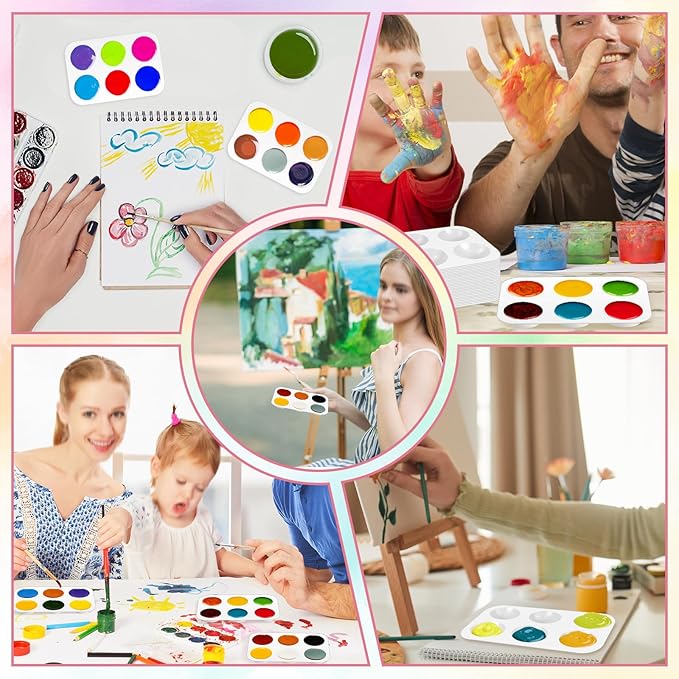 30 PCS White Plastic Watercolor Palette, 6 Well Rectangular Paint Palettes, Paint Tray Palettes, Paint Trays for Kids, for Painting, DIY Craft, Art Painting Class