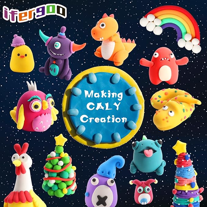 ifergoo Air Dry Clay Kit for Kids - 60 Colors Magic Modeling Clay, Ultra Light, Safe & Non-Toxic, DIY Art & Craft Molding Toy with Tools, Birthday&Christmas Gift for Age 3-12 Years Old Boys Girls