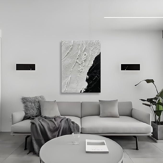 Art Hand-Painted Black and White Texture Abstract Art Oil Painting Modern Minimalist Art Painter Living Office Corridor Wall Deco Art 40x28 inches