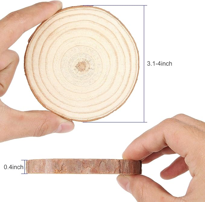 CertBuy 50 Pcs Natural Wood Slices 4 Inches Undrilled Round Wood Tree Slices Crafts Wooden Circles with Bark for Wedding Centerpiece DIY Projects Party Home Decor Christmas Ornaments