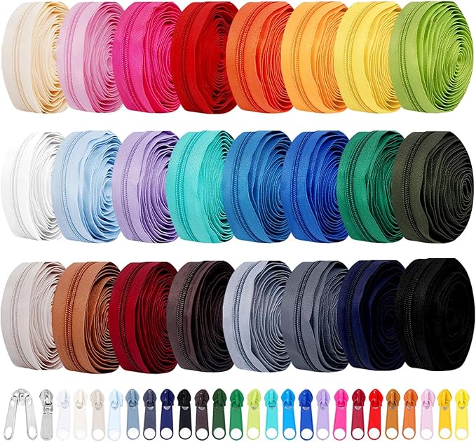 72 Yards 24 Colors #5 Nylon Zipper Rolls by The Yard with 3 Styles 260pcs Sliders,Continuous Zipper Tape for Sewing Projects,Bags,Jackets,and Crafts(24 Assorted Colors, #5)