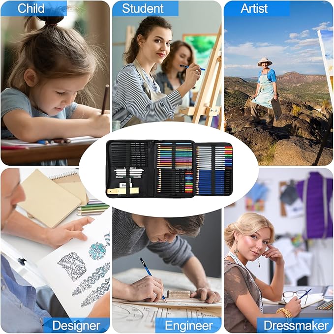H & B 72PCS Drawing Supplies, Sketching Art Kit with A5 Sketchbook - Includes Graphite, Charcoal, Watercolor Pencils for Adults, Teens, Beginners & Kids