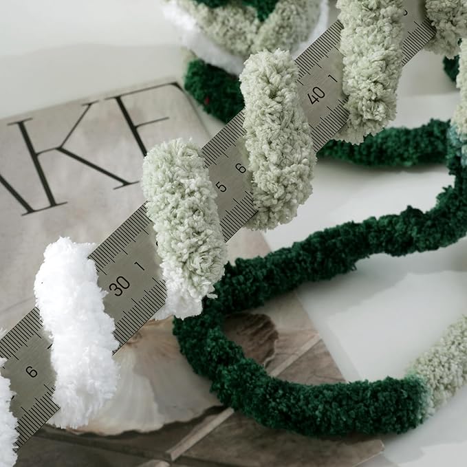 HOMBYS 8 Pack Giant Chunky Yarn for Crocheting and Hand Knitting: Super Bulky, Large Soft, Fluffy, Plush Fuzzy, Mixed Color Thick Chenille (Green Multi, White)