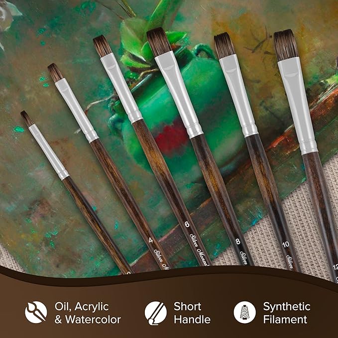 Silver Brush Limited 2623S-0 Monza Short Bright Paintbrush for Oil, Acrylic, and Heavy Body Paints, Size 0, Short Handle