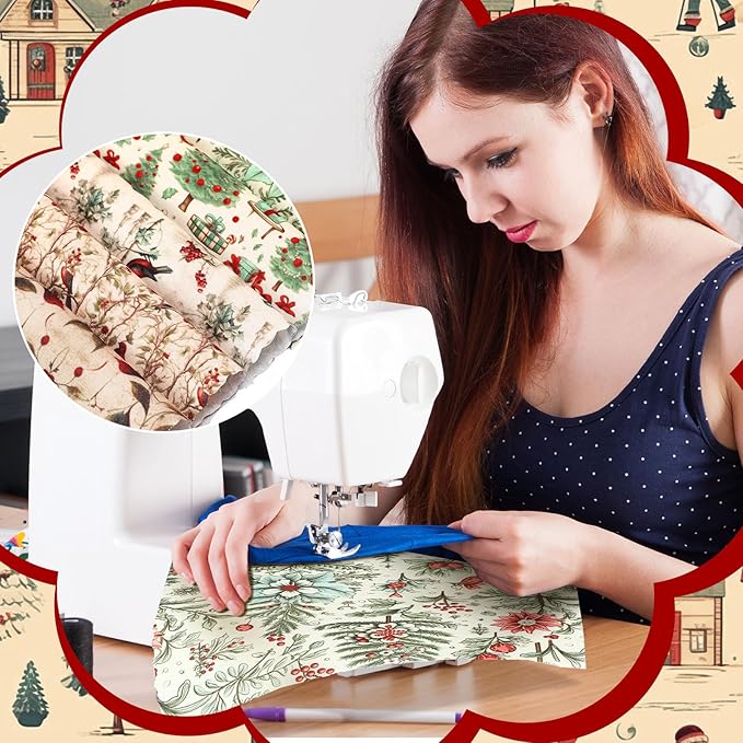 Fanfanwin 100 Pcs 5 x 5 Inch Vintage Christmas Quilting Fabric Christmas Fat Squares Patchwork Strips Santa Red Cardinal Precut Fabric Bundles for Xmas Handmade Crafting DIY Craft Sewing Material