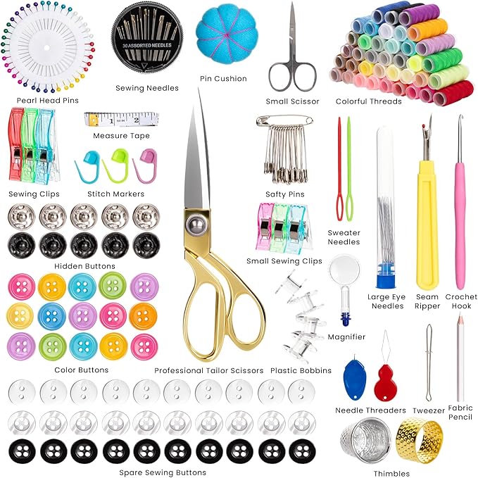 Sewing Kit for Adults, Professional Sewing Kit with 230pcs Premium Sewing Supplies, PU Leather Case,Travel Size, Beginners Friendly, Suitable for Home Clothing Repair, Emergency, Gifting, DIY