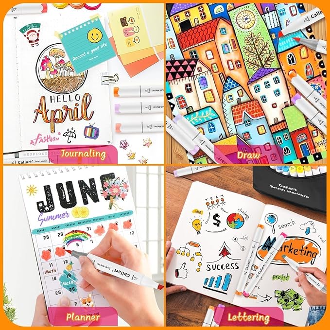 Caliart Alcohol Based Markers, 81 Colors Art Drawing Markers Set Dual Tip Brush & Fine Permanent Colored Sketch Pens, with Case for Artists Adults Coloring Book