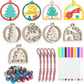 Artmag 50pcs Unfinished Wooden Hanging Ornaments for Christmas Decorations,5 Styles DIY Wood Slices with Holes for Crafts Centerpieces Holiday Hanging Decorations