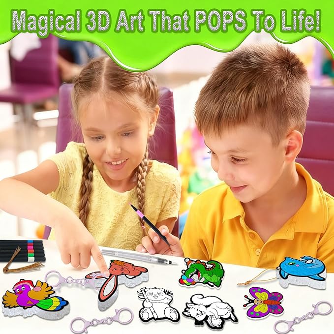 skyenchant Aqua 3D Foaming Art Kit for Kids, Paint by Number Craft with Inflatable Animals, Creative Gift for Girls & Boys Ages 4-10, Christmas Birthday Stocking Stuffer (Animal Friends)