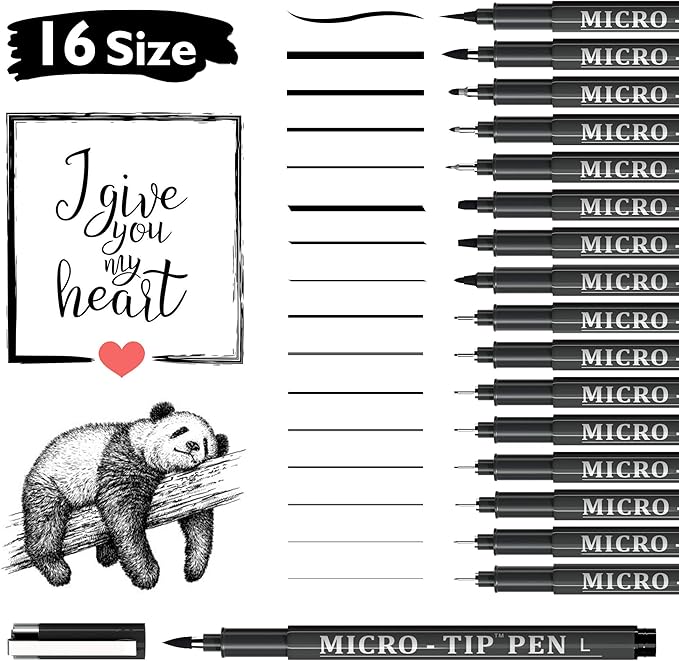 Vanstek 16 Pack Hand Lettering Pens, Calligraphy Pens Markers, Black Ink for Beginners Writing, Lettering, Journaling, Art Drawing, Signature, Illustrations and Office School Supplies