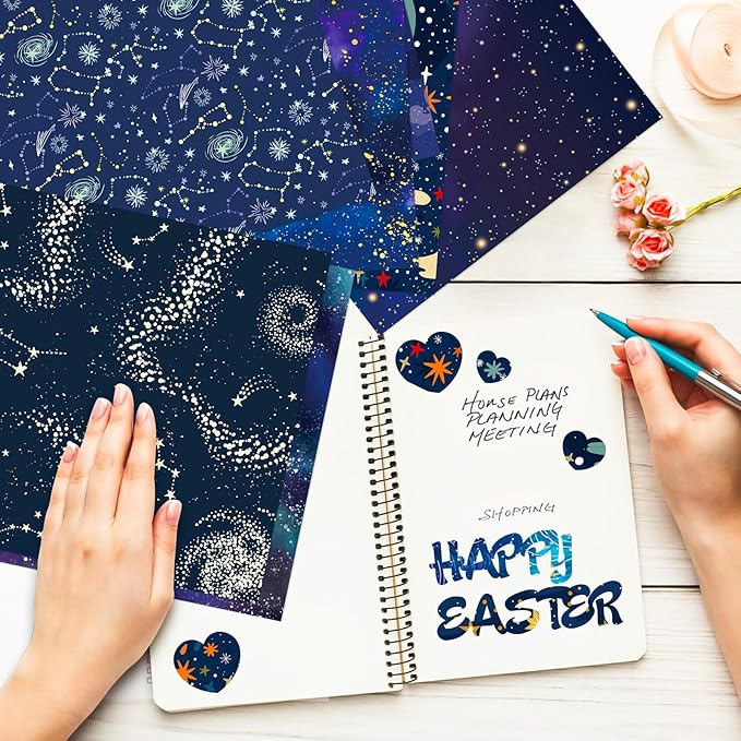 12 Sheets Universe Space Galaxy Scrapbook Paper,Vintage Starry Sky Scrapbooking Paper Pad,Journaling Scrapbooking Supplies,Cardstock Decorative Craft Paper