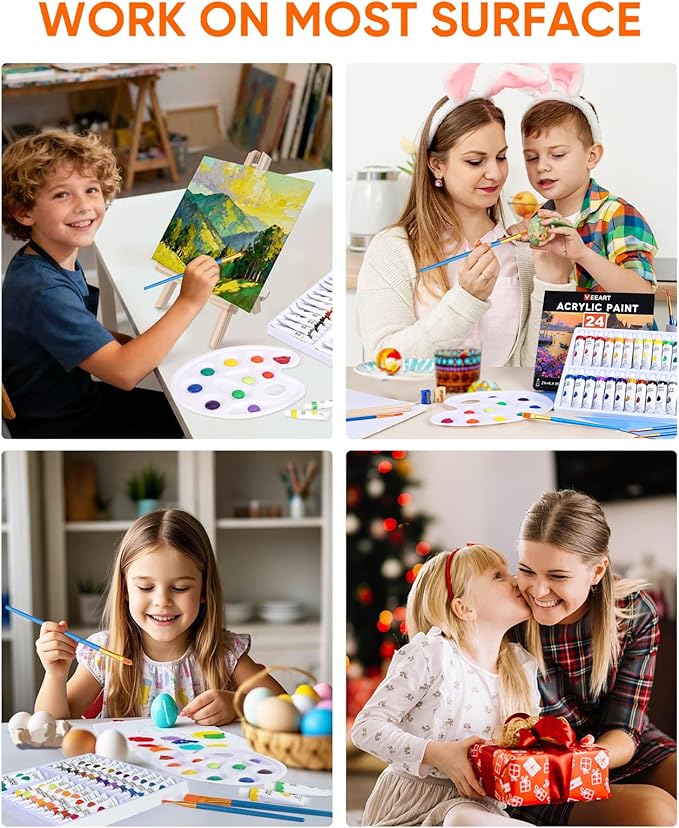 Yeeart Acrylic Paint Set, 52 Piece Professional Painting Supplies Kit with Wood Easel and Paiting Paper, 24 Colors Acrylic Paint, 2 * 10 Brushes, Premium Paint Kit