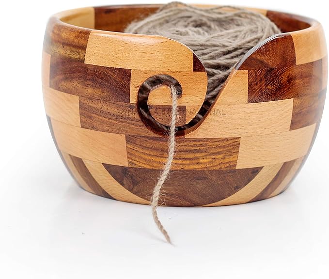 Nagina International Mixed Premium Yarn Storage Bowl For Yarn Balls & Skeins | Crochet & Knitting Bowls Made Out OF Turmeric & Rosewood | Knitter's Gift & Notions (Medium)