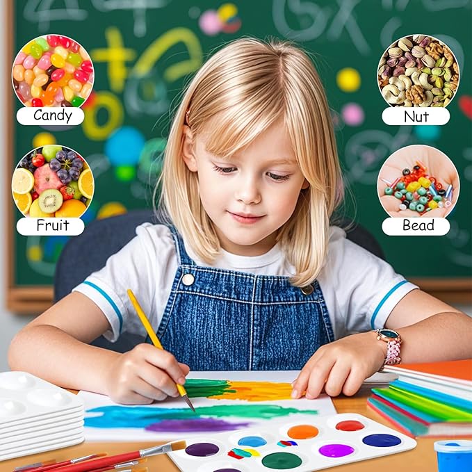 Hulameda 12pcs Paint Tray Palettes for Kids, White Plastic Paint Tray for Painting Party, DIY Craft and Art Painting- Rectangular